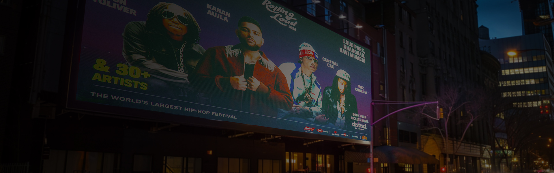 Large outdoor billboards glowing at night