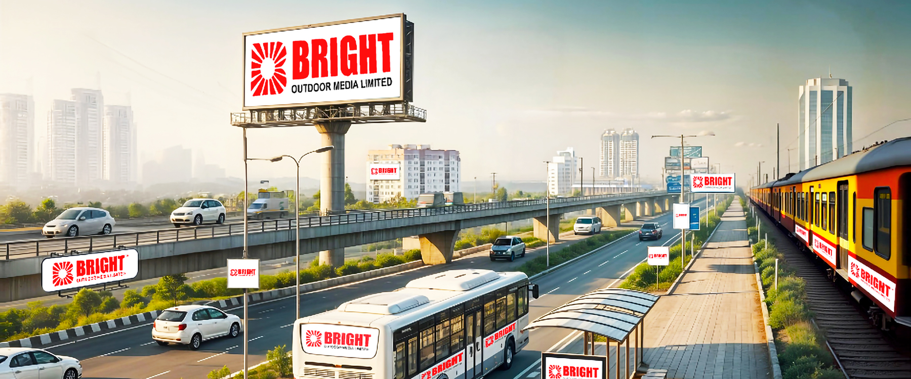 City street with large outdoor billboards